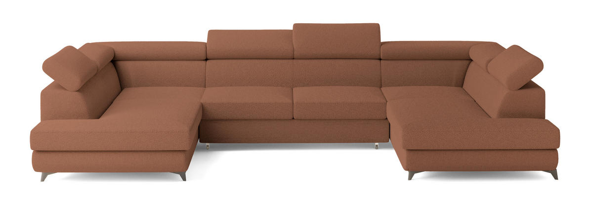 WOHNLANDSCHAFT VINTESSA Kupferfarben Boucle-Stoff mit Schlaffunktion - Kupferfarben, Holz (323/89/190cm) - MASSENO