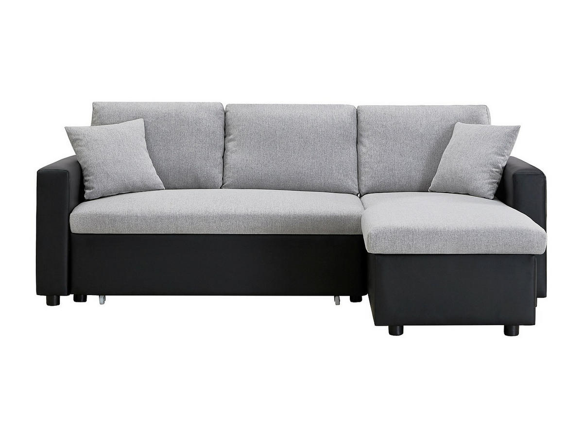 ECKSOFA mit Schlaffunktion GAZUR - Stoff & Kunstleder - Ecke wechselbar - Schwarz & Grau - Schwarz, Textil (223/146cm) - Vente-Unique