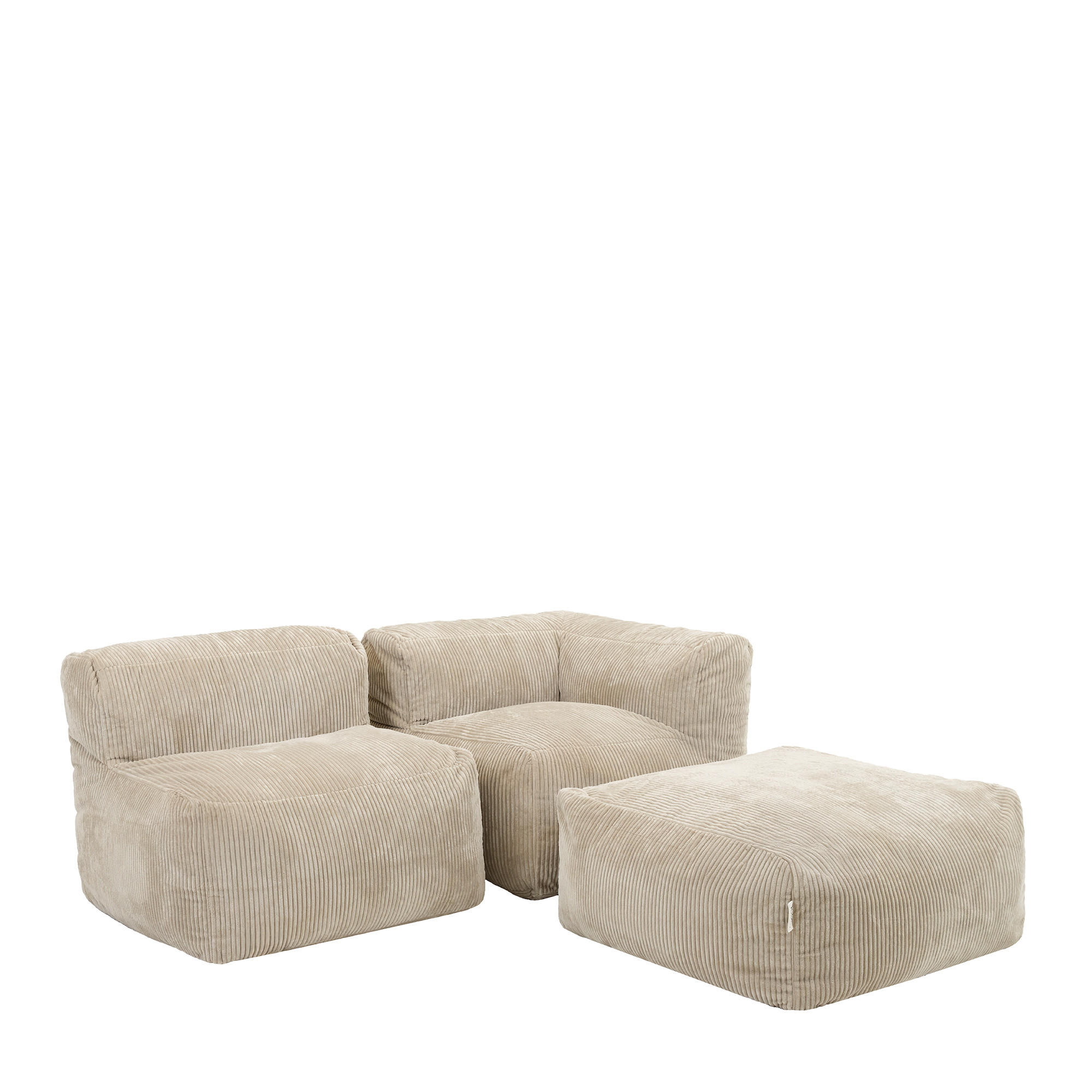 SITZSACK-SOFA 3-tlg. ZEN: Ecksessel, Sessel, Fußstütze - Beige, Textil (550/68/100cm) - icon