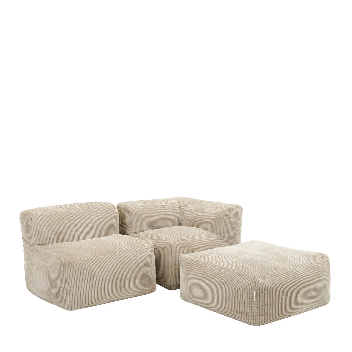 SITZSACK-SOFA 3-tlg. ZEN: Ecksessel, Sessel, Fußstütze - Beige, Textil (550/68/100cm) - icon