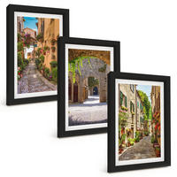 BILDER SET 3er Set - 20x30 cm Schwarzer Rahmen - Italienische Straßen, Blumen, Architektur - Schwarz, Kunststoff (20/30cm) - TULUP