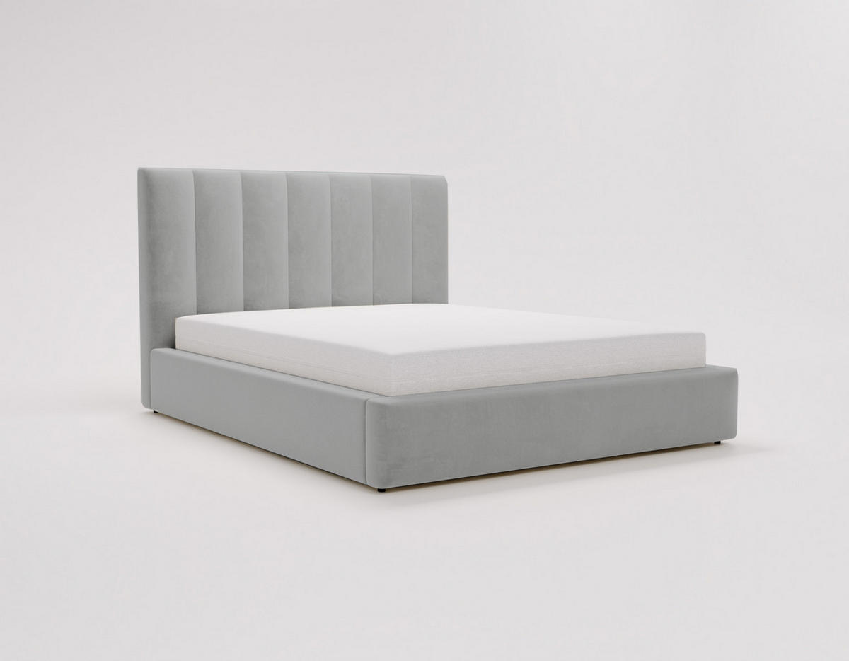POLSTERBETT 140x200 cm Velor, Lattenrost, Bettkasten, Hellgrau - Grau, Holz/Textil (140/200cm) - Emporius