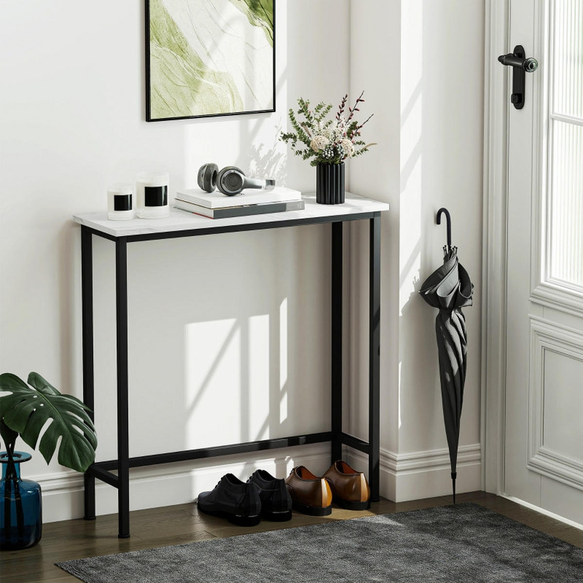 KONSOLENTISCH DE-37202 mit Marmoroptik und Kippschutz Schwarz - Schwarz, Holzwerkstoff (75/24/76cm) - ComfortXL