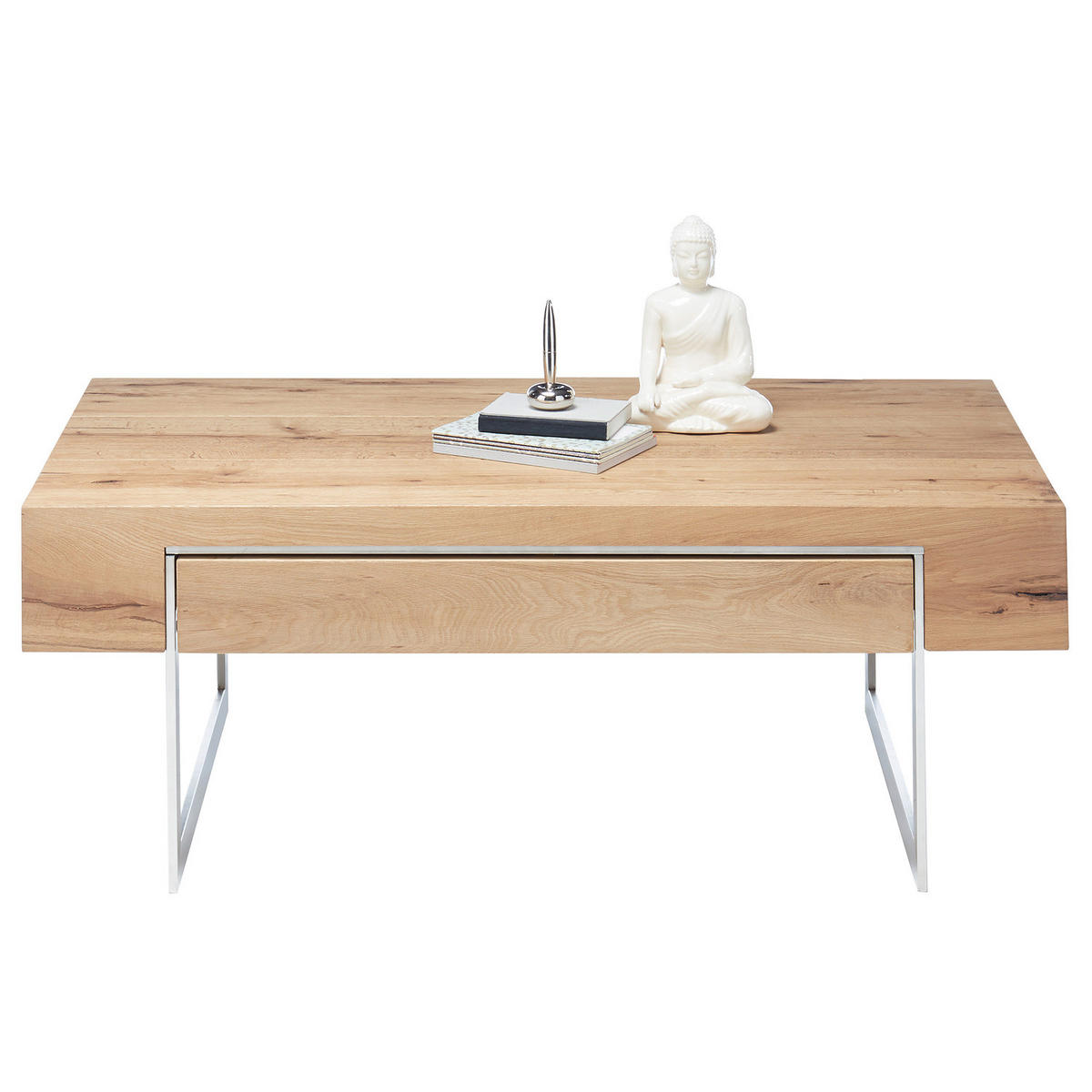 COUCHTISCH - Eiche Dekor / Silber - Braun, Holzwerkstoff/Metall (60/110/40cm) - home24