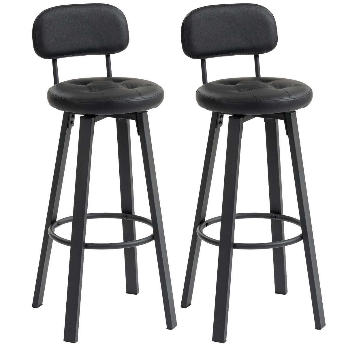 BARHOCKER 2er-Set DE-08038 gepolstert mit Rückenlehne und Fußstütze Schwarz - Schwarz, Metall (38/99/43.5cm) - ComfortXL