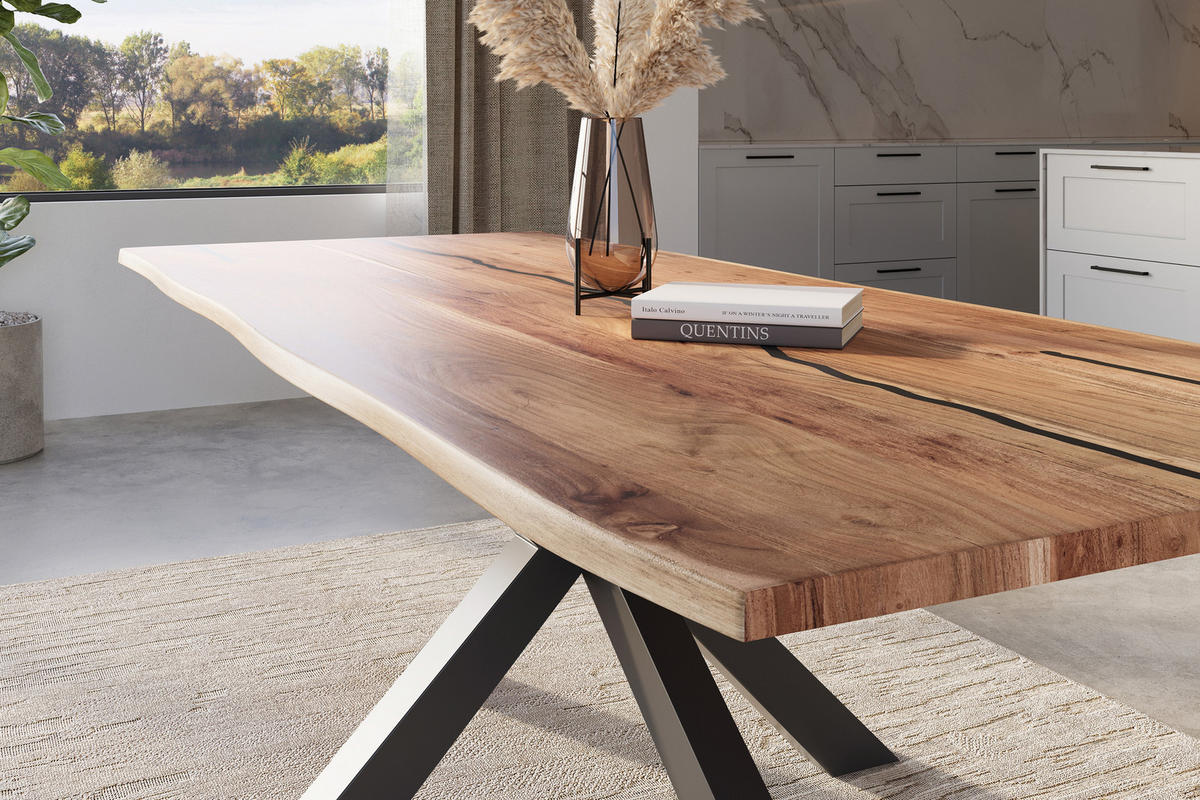 ESSTISCH POLLY - Beige/Schwarz, Holz/Metall (100/260/77cm) - SAM