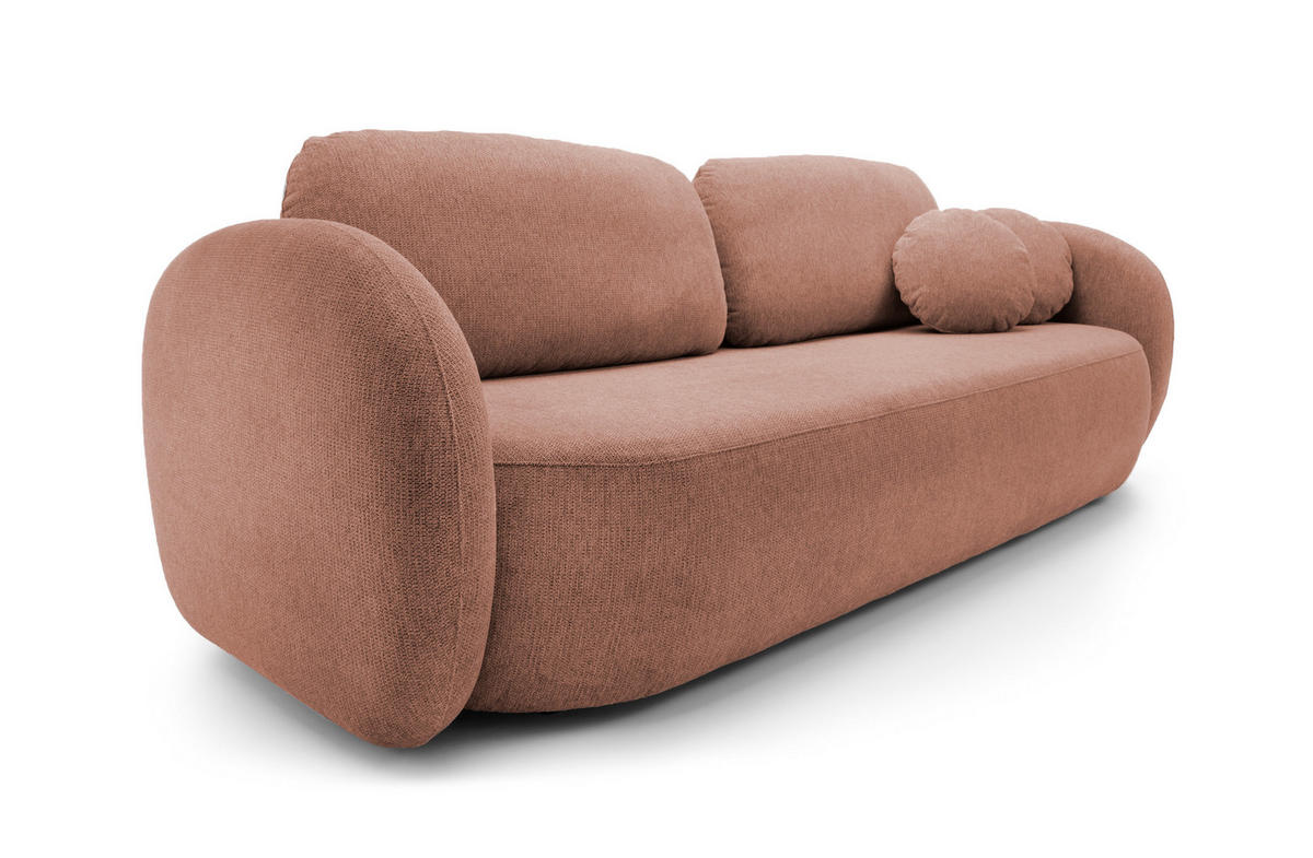 SOFA OLIO Mit Schlaffunktion Und Bettkasten, Bonell-Taschenfederung, Aragon-Stoff, lose Rückenkissen, freistehend, 238x101x86 cm Rose - Rosa, Holz/Textil (238/86/101cm) - DomoHome