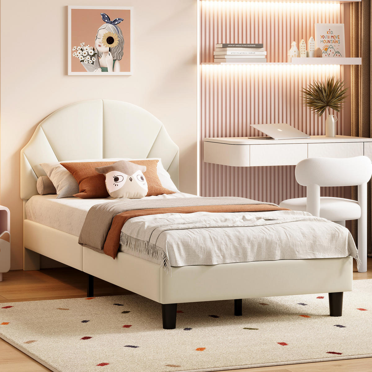 POLSTERBETT 90/200 cm Beige mit gepolstertem Kopfteil - Beige, Holz (90/200cm) - SHOPENTRA