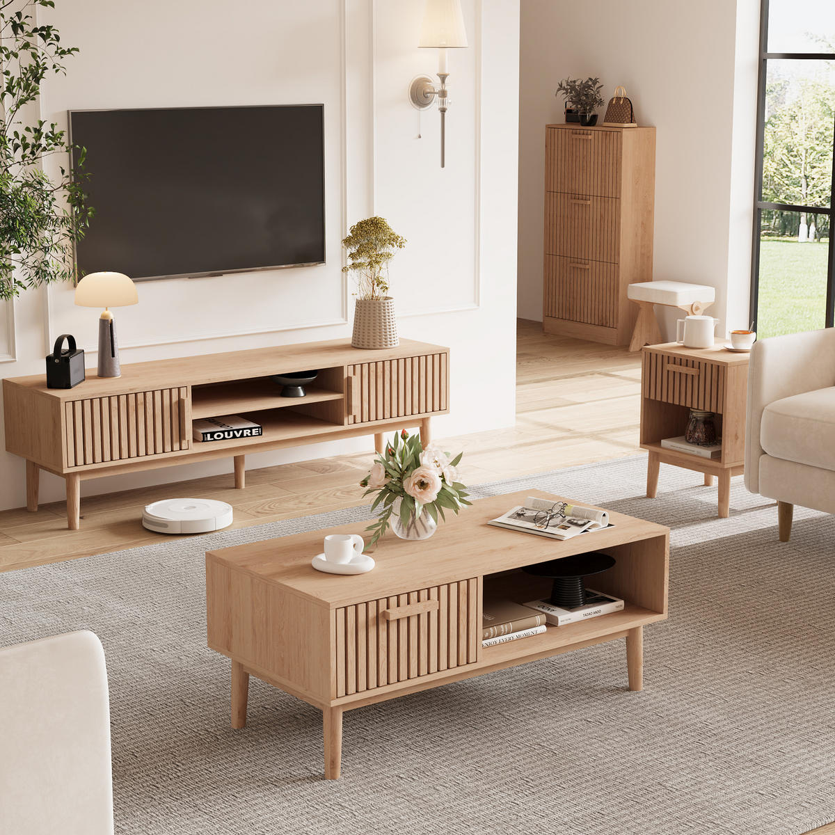 NISKI TV ormarić 150 cm s 2 ormarića za televizore od 65 inča - smeđa, drvo (40/48/150cm)