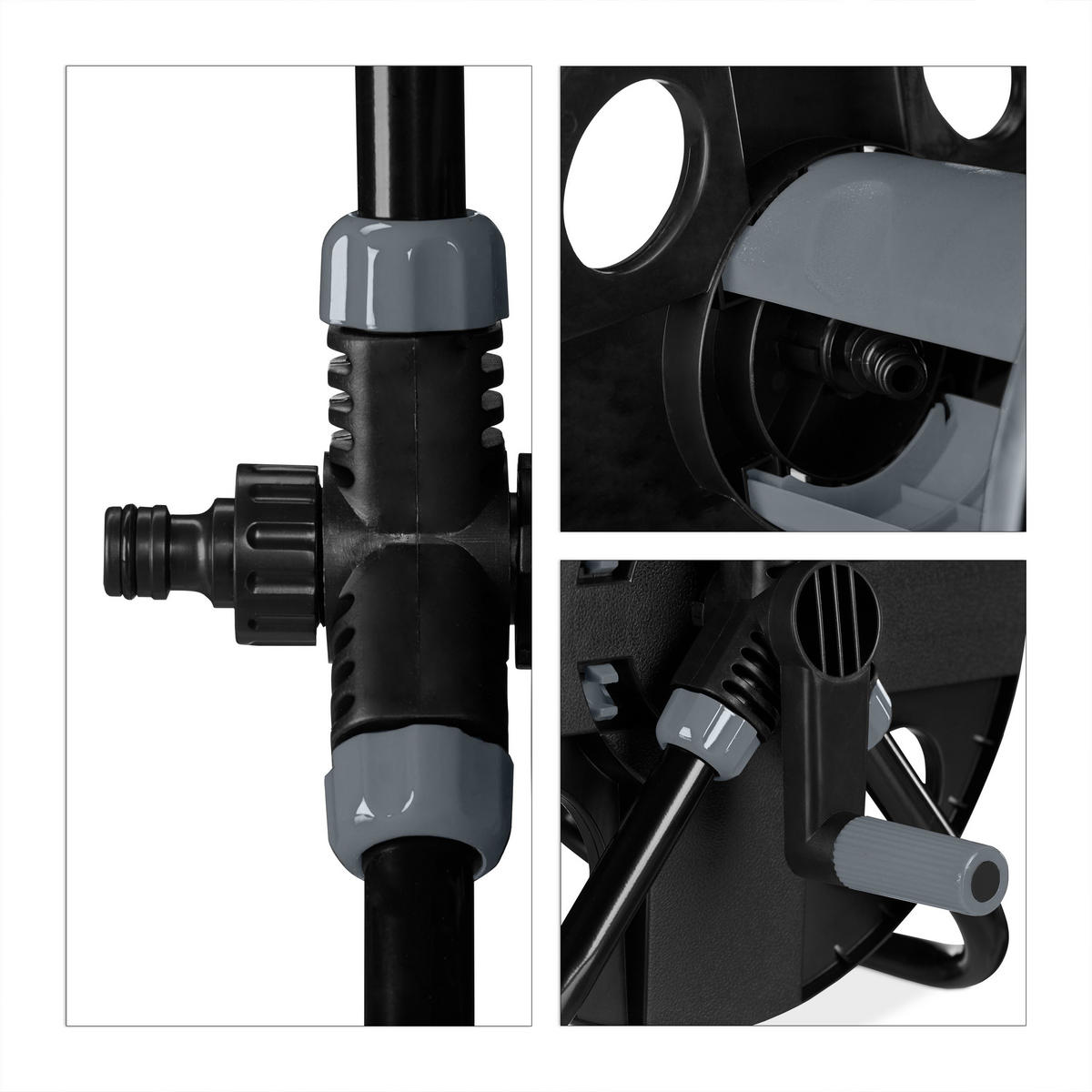 SCHLAUCHTROMMEL - Schwarz, Kunststoff/Metall (42/38/31cm) - Relaxdays