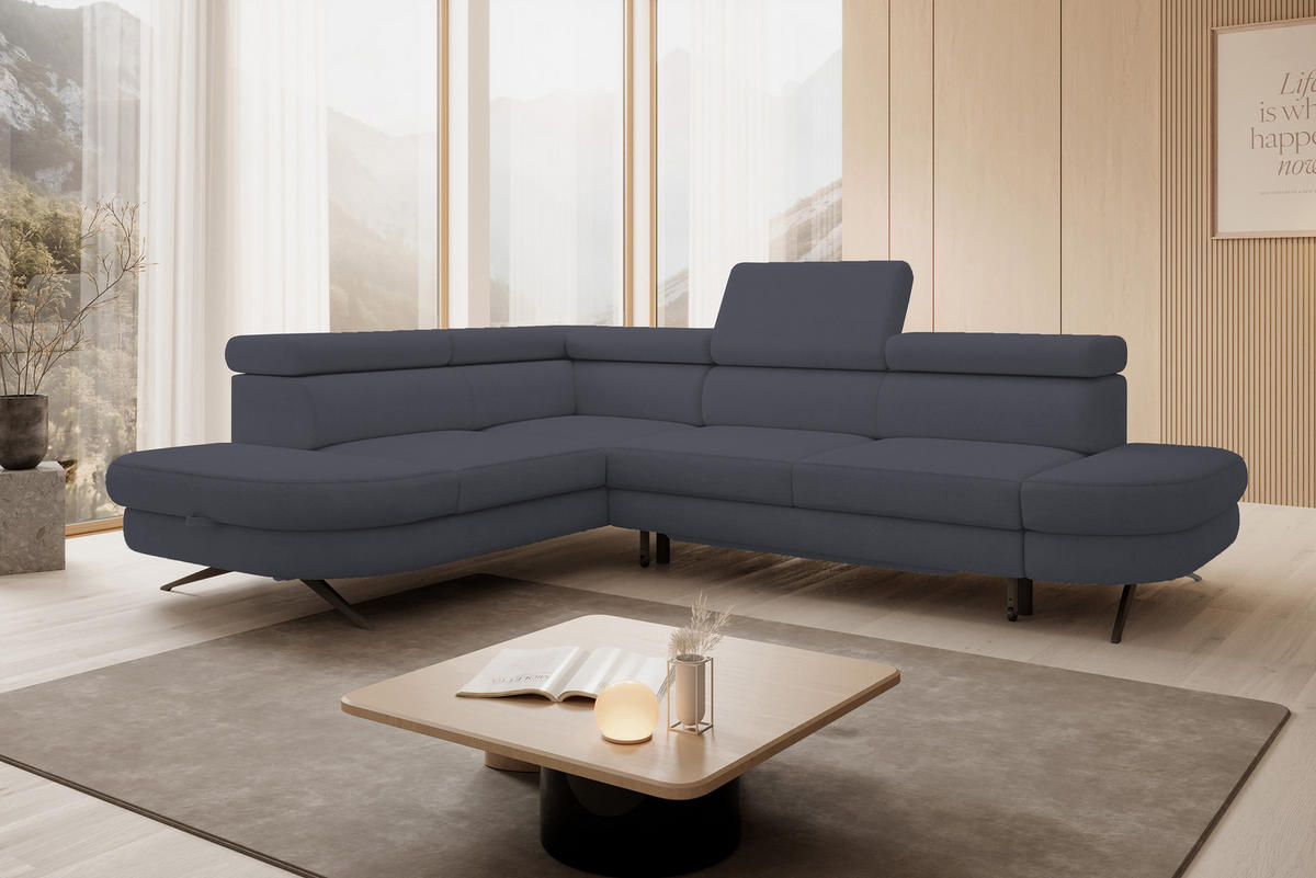 ECKSOFA OTIS L-förm, Schlaffunktion, verstellbare Kopfstützen, in AURORA-Stoff, lose Rückenkissen, freistehend, LINKS 218x276x97 cm Dark grey - Dunkelgrau, Holz/Textil (218/276cm) - DomoHome