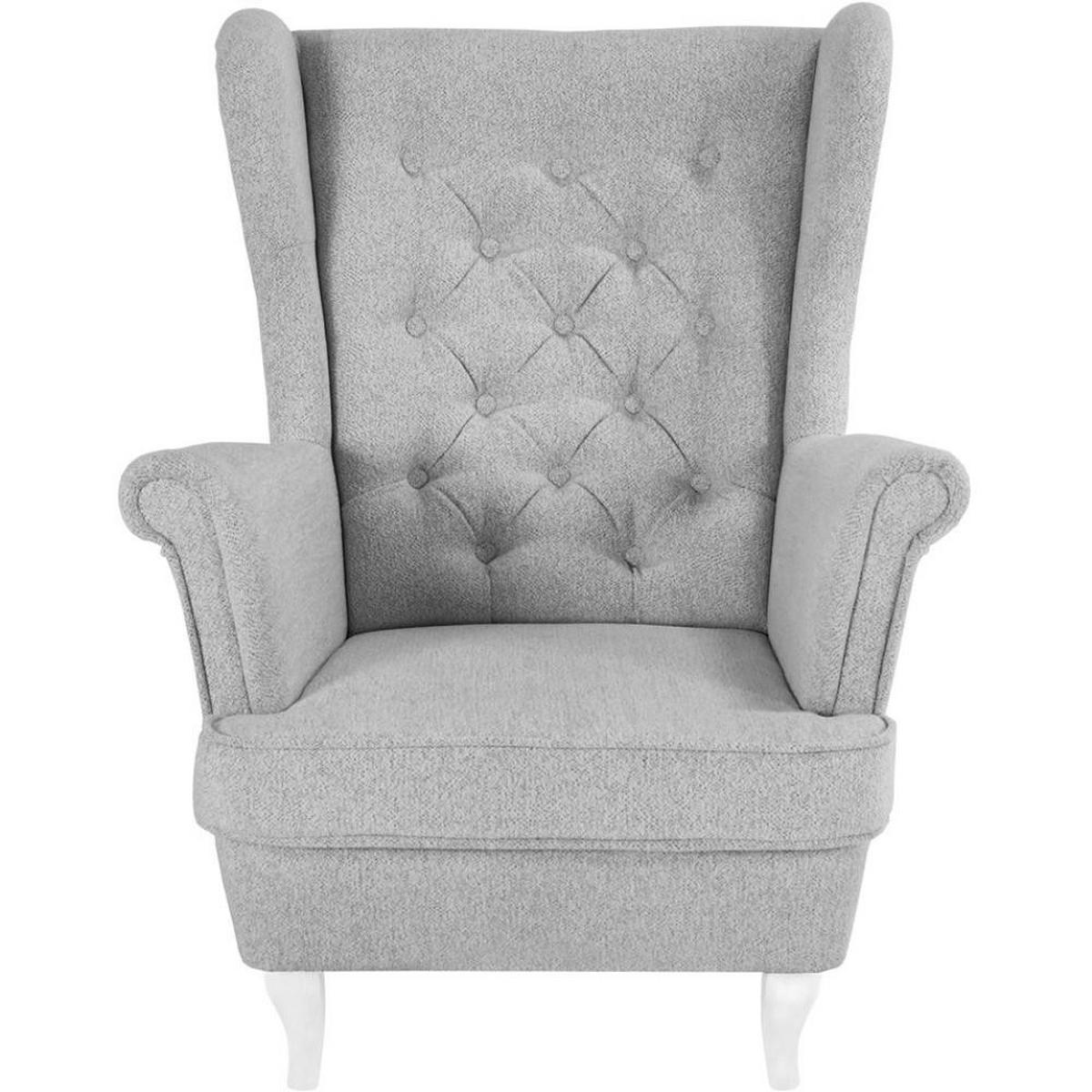 CHESTERFIELD-SESSEL Falco hellgrau mit Weiß Holzbeinen - Hellgrau/Weiß, Holz/Textil (82/102/92cm) - Beautysofa