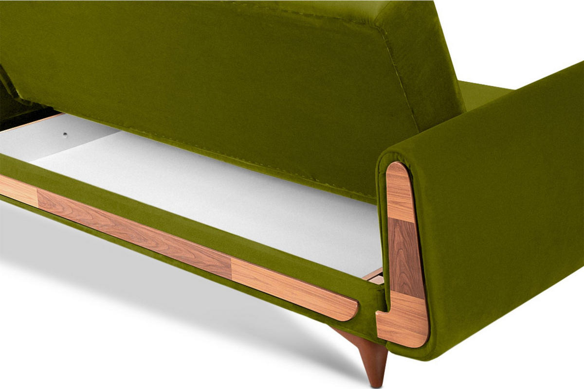 3-SITZER-SCHLAFSOFA GUSTAVO mit Armlehnen, grün - Braun/Olivgrün, Holz/Holzwerkstoff (230/98/98cm) - KONSIMO®