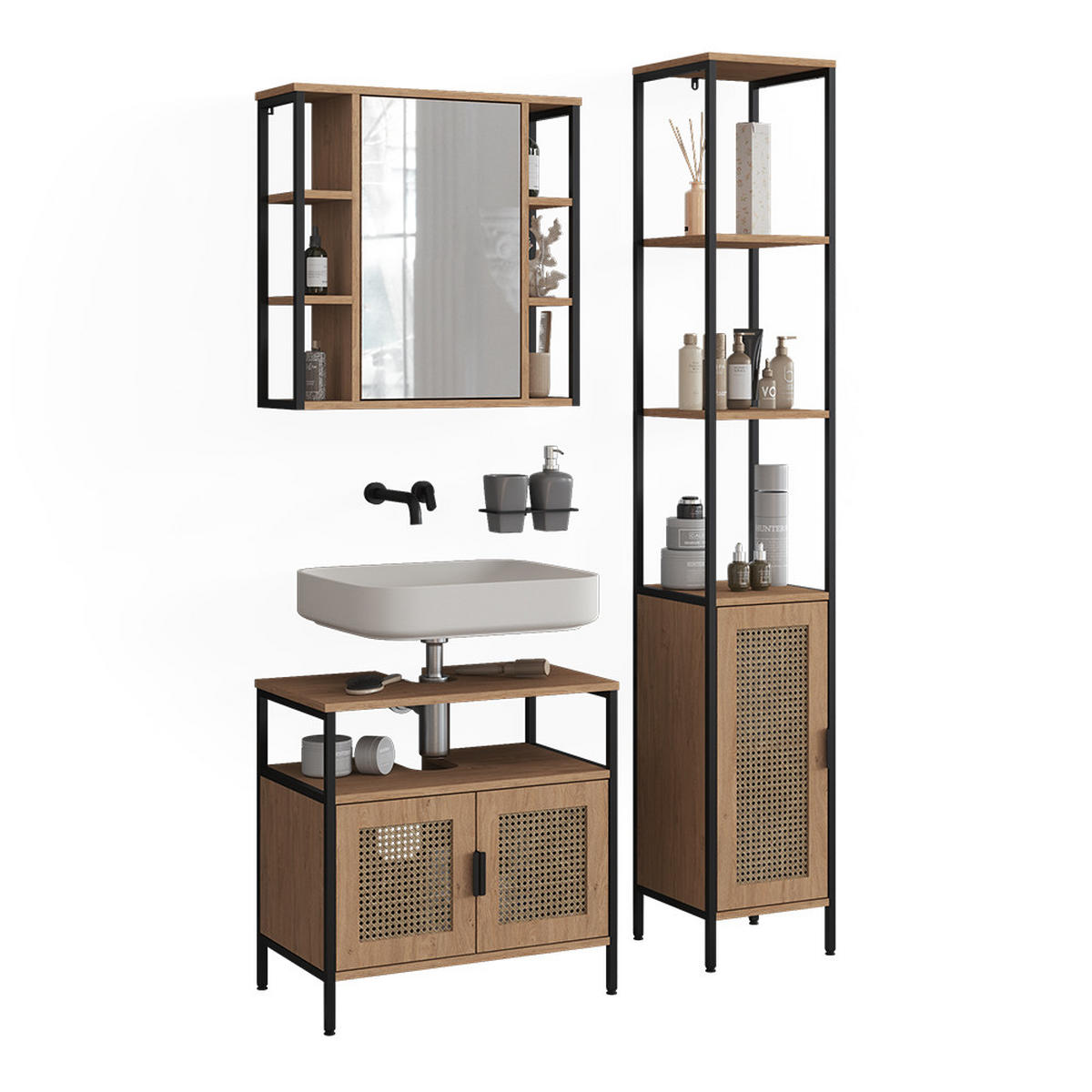 BADMÖBEL-SET Linara, Eiche, 3er Set - Eichefarben, Holzwerkstoff (60/59/35cm) - Vicco