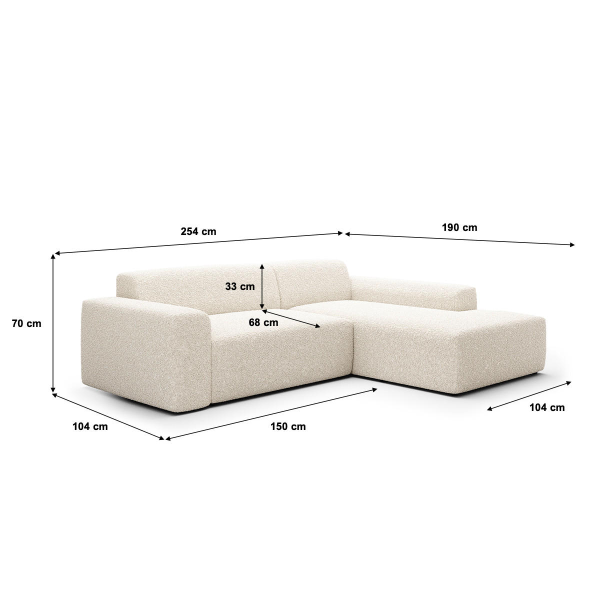 ECKSOFA Torino 3 Sitzplätze Beige - Beige, Holz (254/190cm) - Petits-meubles