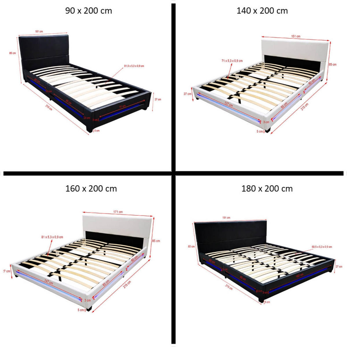 LED BETT ASTEROID - Weiß, 180 x 200 cm - Weiß, Kunststoff - Home Deluxe
