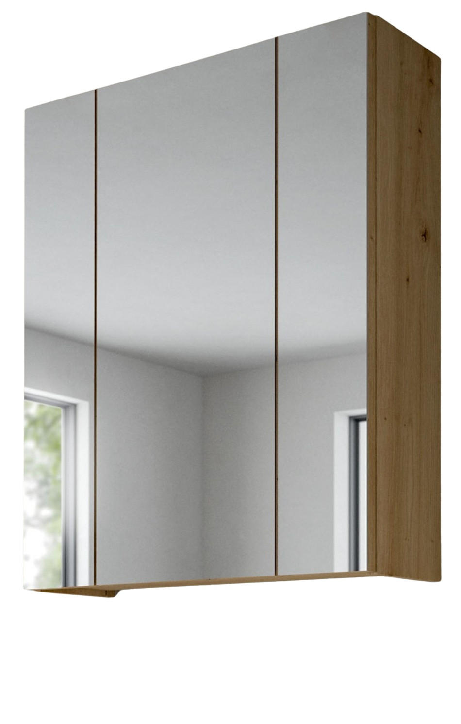SPIEGELSCHRANK Artisan Eiche, Badschrank 3-türig, 60 x 70 cm - Eiche Artisan, Glas/Holzwerkstoff (60/70/18cm)