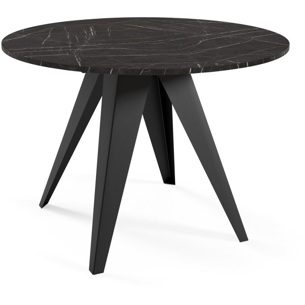 ESSTISCH Gala, Runder Tisch mit Ausziehfunktion, 90-130x90 cm, Schwarz+Black Pietra Grigia - Schwarz, Metall (90/90/76cm) - Beautysofa