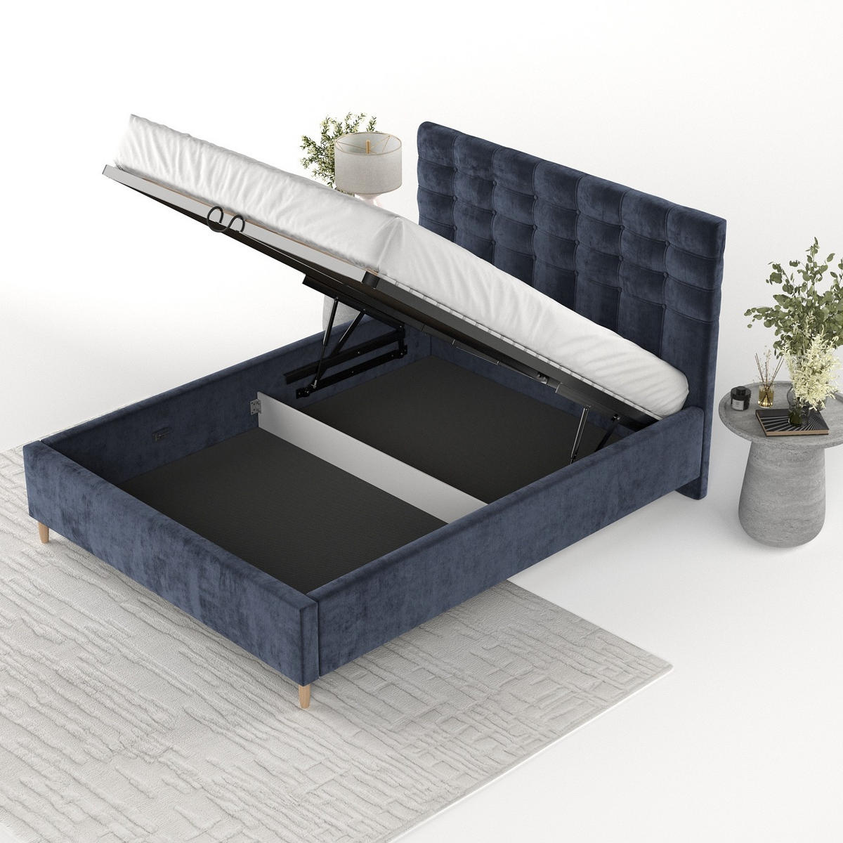 POLSTERBETT Soma 140/200 cm Marineblau im Lotta Stoff - Naturfarben/Dunkelblau, Holz/Holzwerkstoff (140/200cm) - AltaBeds