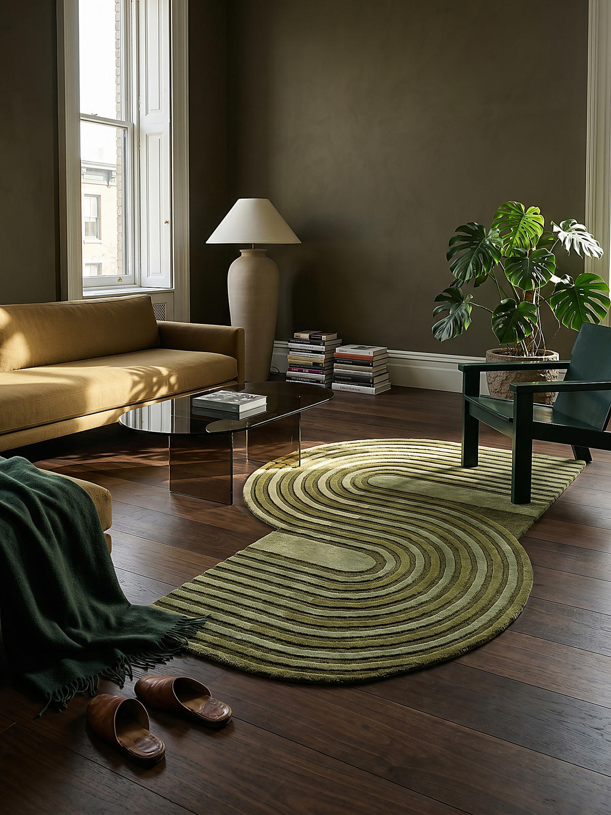 TEPPICH handgetuftet aus Wolle mit geometrischem S-förmigem Design und Hoch-Niedrig Flor Olivegrün Shaped 120x180 - Grün, Textil (180/120cm) - KADIMA DESIGN
