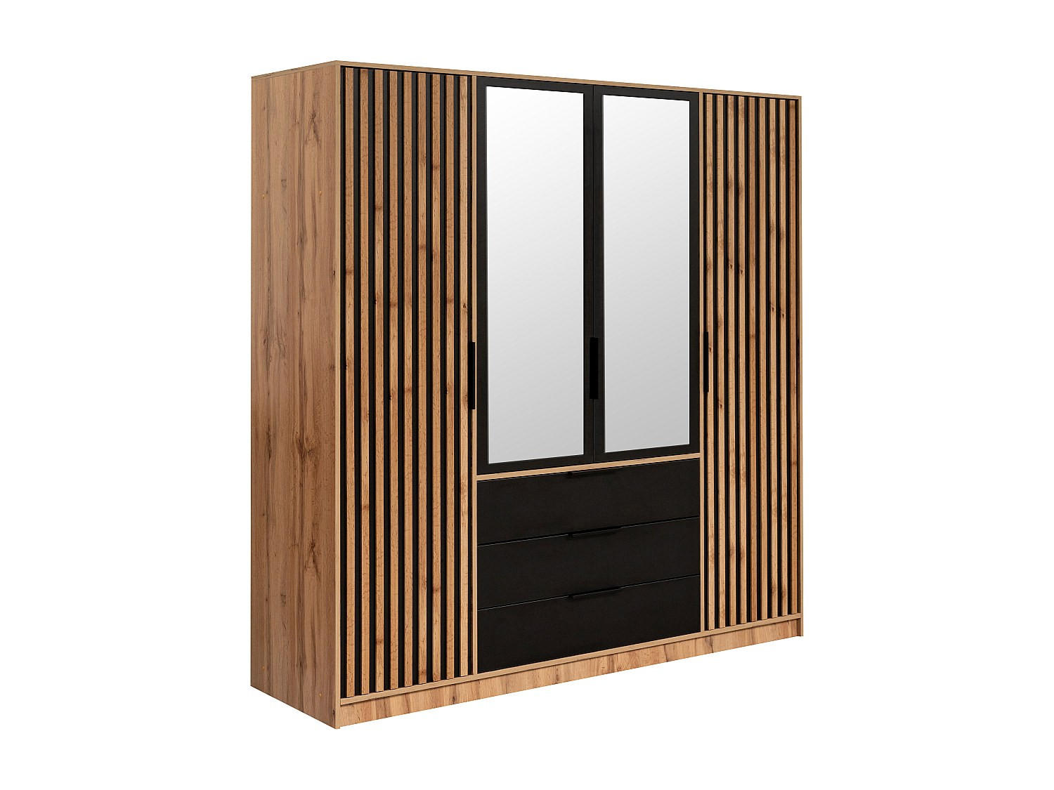KLEIDERSCHRANK - 196 cm x 58 cm - Holz, Platte - Schwarz, Naturfarben Hell LIRMADA - Schwarz/Naturfarben, Holz (196/200/58cm) - Vente-Unique