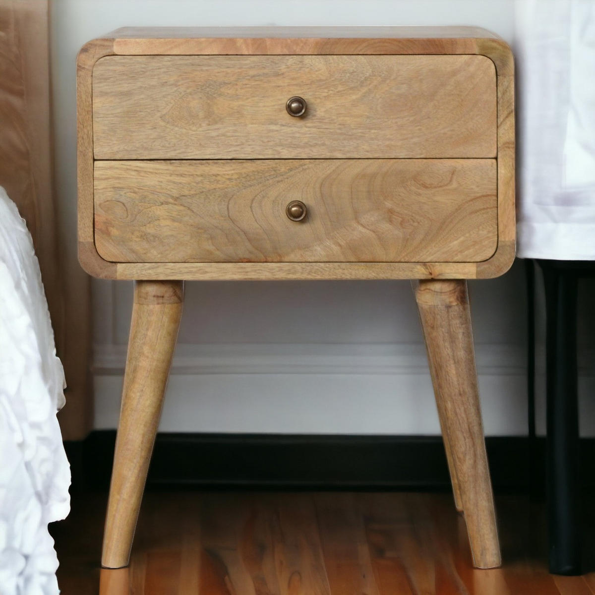 NACHTTISCH mit 2 Schubladen - Messingfarben/Braun, Holz/Metall (45/55/35cm) - Artisan Furniture