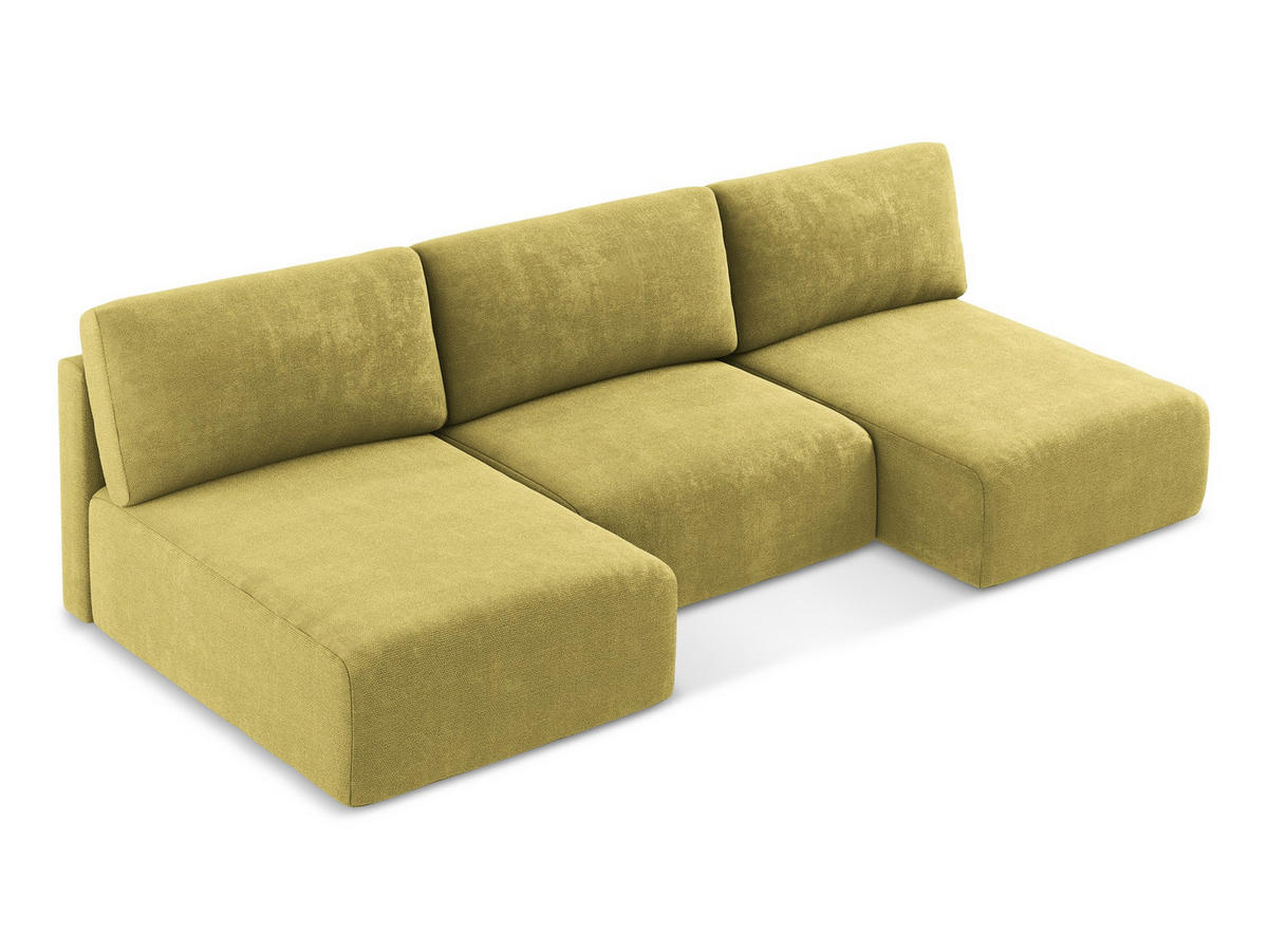 WOHNLANDSCHAFT Chenille Stoff Grün - Limette/Schwarz, Kunststoff/Textil (304/79/149cm) - Makamii