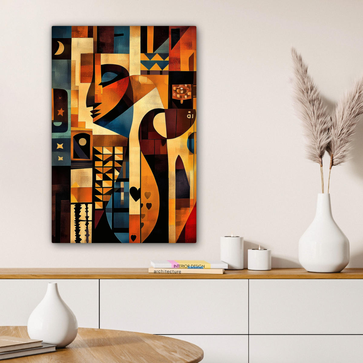 LEINWANDBILD Figuren - Abstrakt - Symbole 60x90 cm - Terracotta, Textil (60/90cm) - MuchoWow