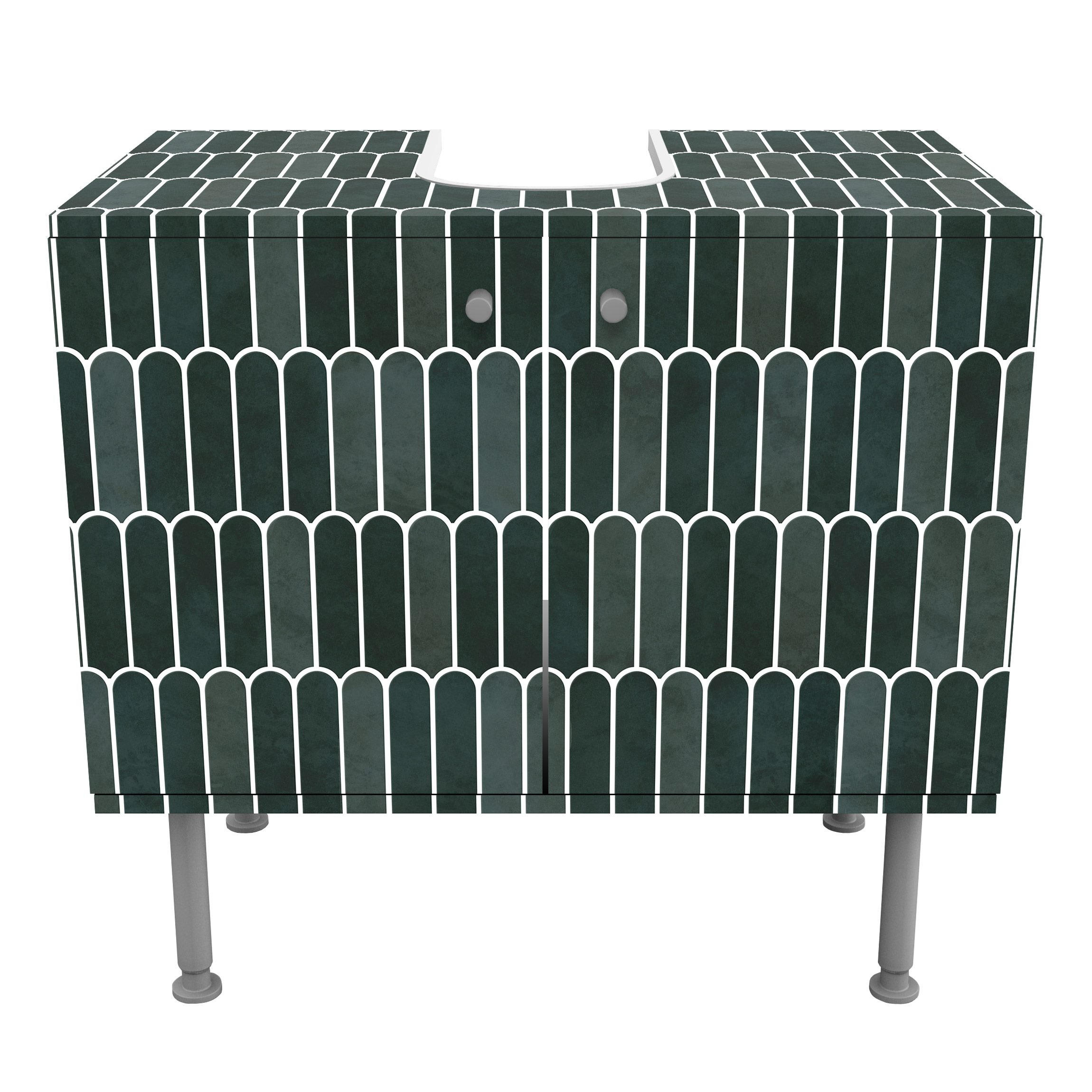 WASCHBECKENUNTERSCHRANK Fischschuppen Fliesen Dunkelgrün 60/55/35 cm - Grün, Holzwerkstoff (60/55/35cm) - Bilderwelten