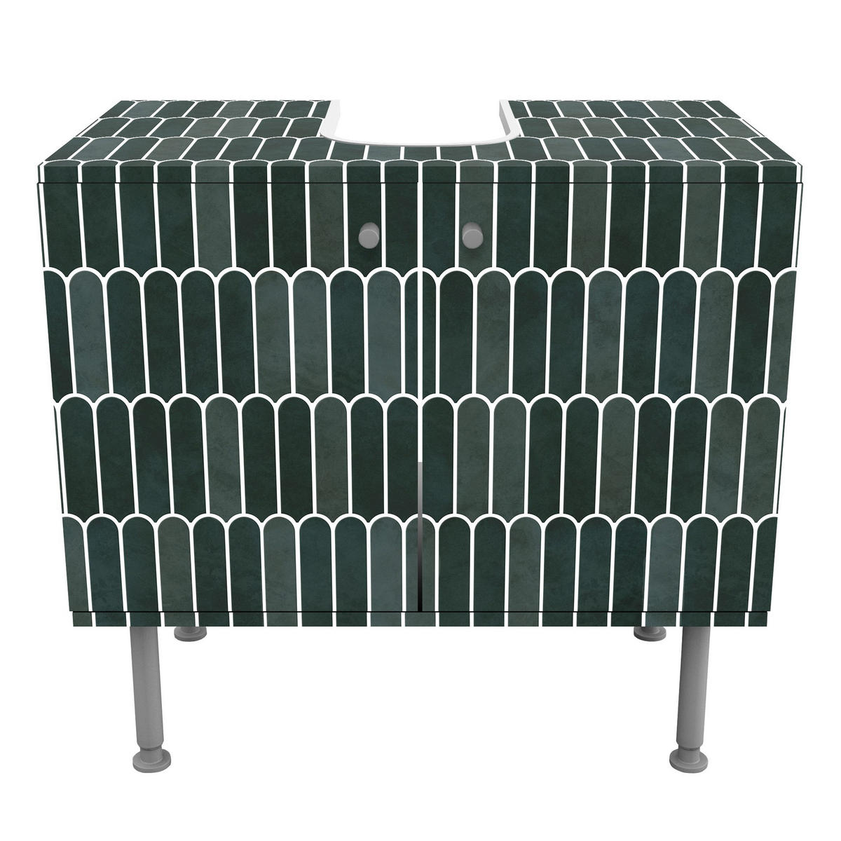 WASCHBECKENUNTERSCHRANK Fischschuppen Fliesen Dunkelgrün 60/55/35 cm - Grün, Holzwerkstoff (60/55/35cm) - Bilderwelten
