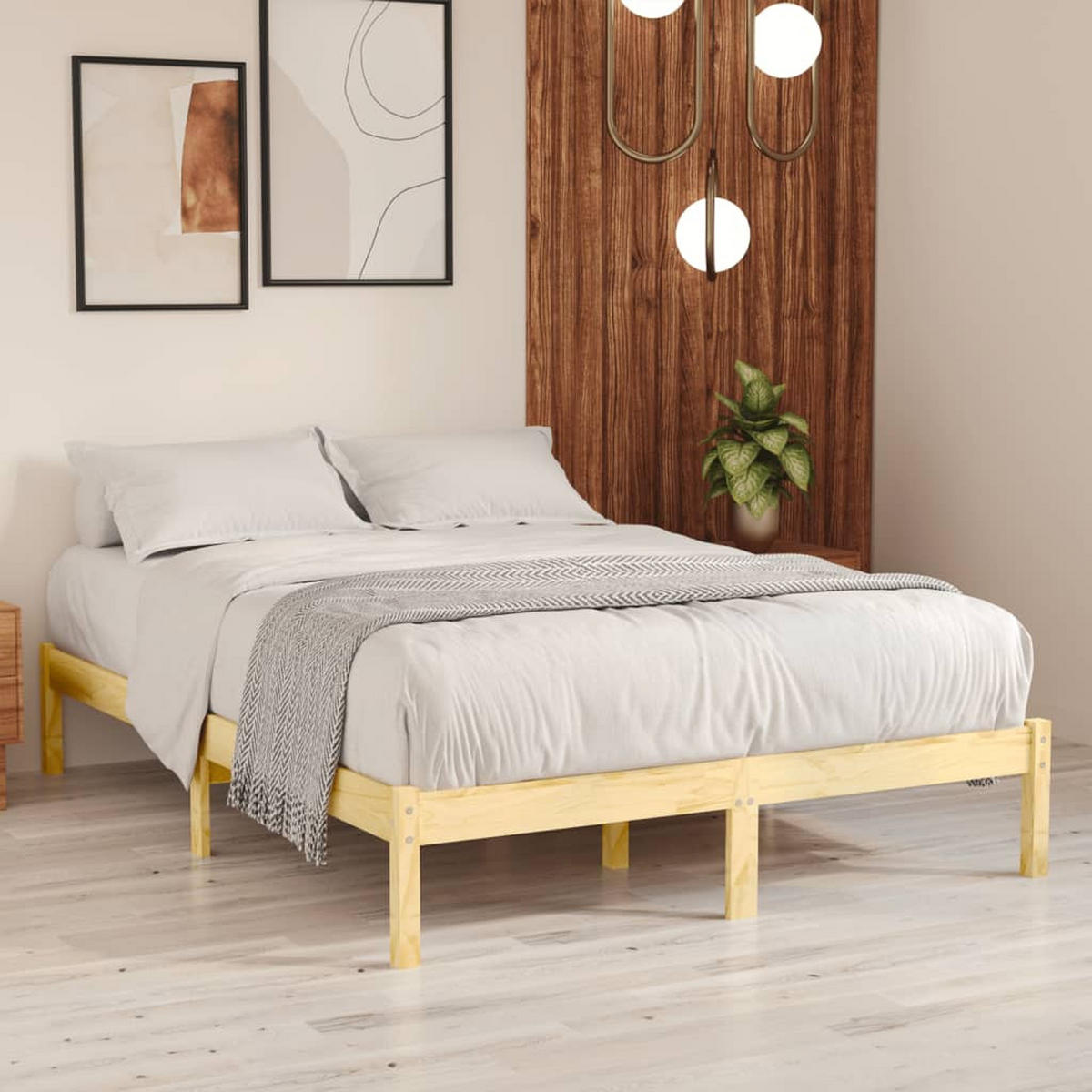 BETT 140x200 cm, 31 cm Hoch, aus Massivholz Kiefer, in Natur - Braun, Holz - vidaXL