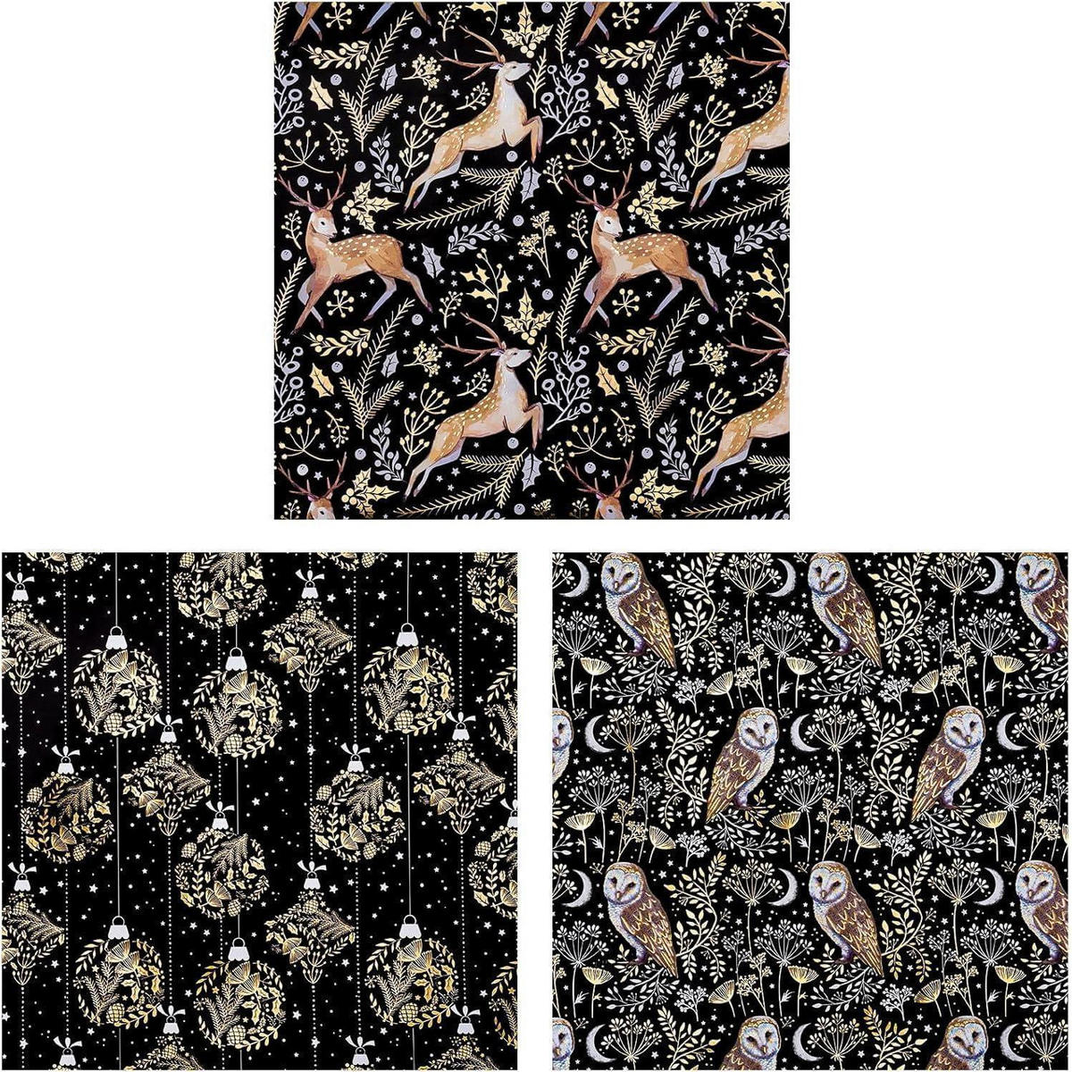 GESCHENKPAPIER 3-teiliges Set mit Eulen- und Rentier-Motiv - Multicolor, Papier (4/44/10cm)