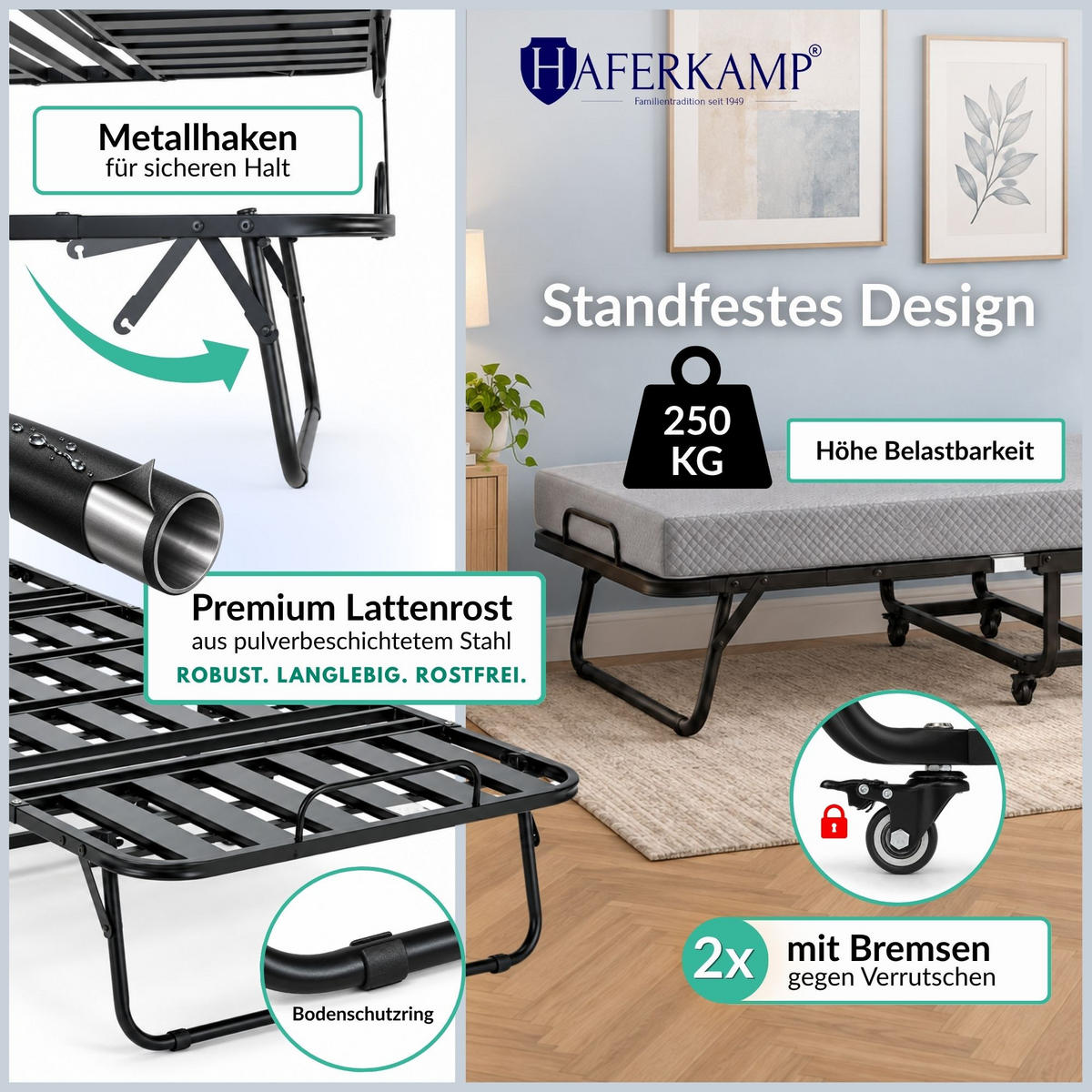 KLAPPBETT RESTO inkl. Premium Matratze 250kg Faltbar Gästebett TxB 90x200cm Anthrazit - Anthrazit, Metall