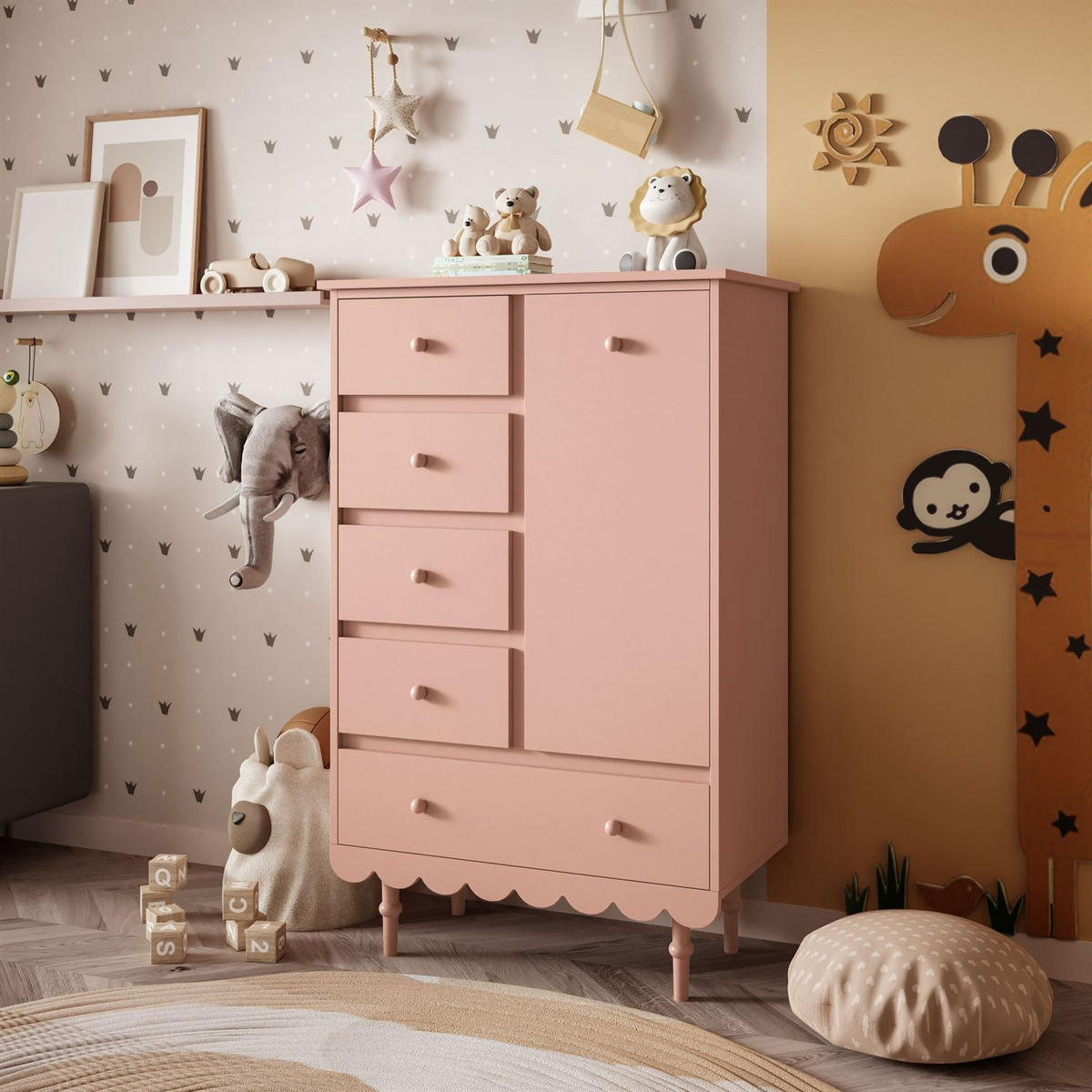 HOCHKOMMODE BABUSHKA mit Schubladen, Natürlich Rosa - Rosa, Holzwerkstoff (84/140/50cm)