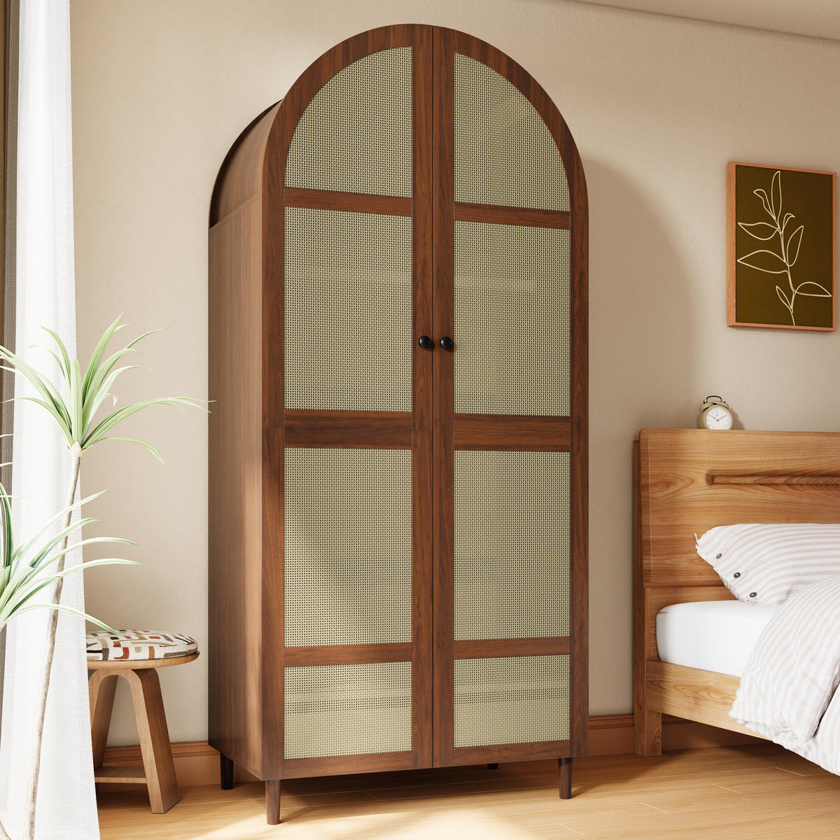 KLEIDERSCHRANK Gebogene Türen Stauraum Schubladen Modern - Walnussfarben, Holzwerkstoff (80/179/50cm) - FLIEKS