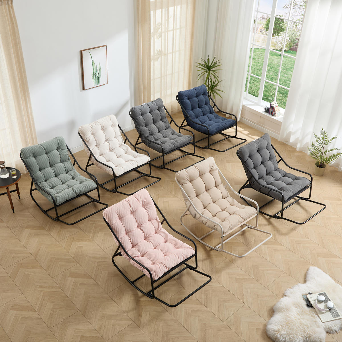 SCHAUKELSTUHL mit Dickem Kissen,Beige Metallrahmen für Garten Balkon Wohnzimmer - Beige, Metall (75/82/116cm) - PARAFTA HOME