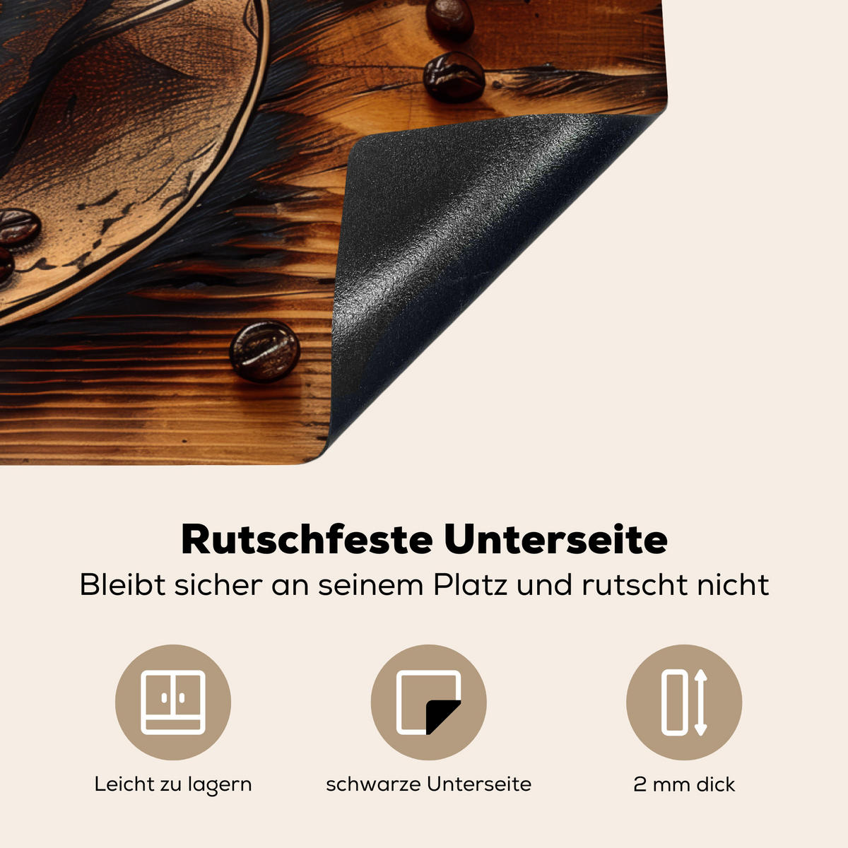 HERDABDECKPLATTE Kaffee - Vintage - Braun - Tasse - Holz Induktionsschutz 81.6x52.7 cm - Cappuccino, Kunststoff (81.6/52.7/0.2cm) - MuchoWow