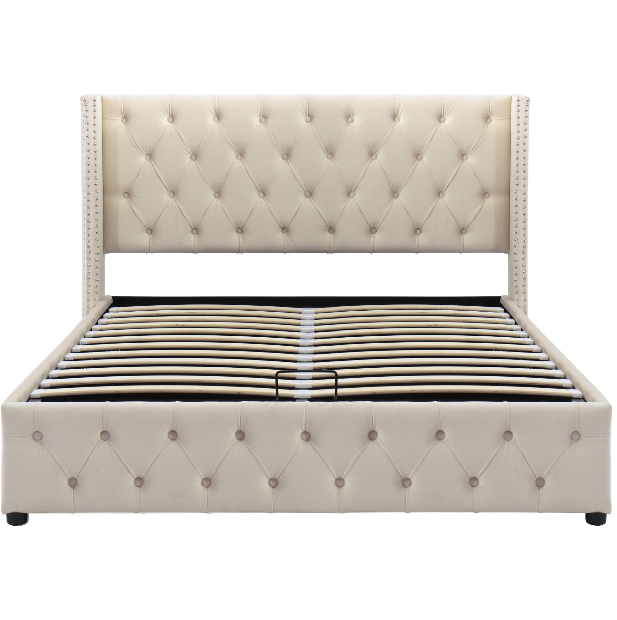 SAMT-POLSTERBETT 140/200 cm mit Bettkasten und gepolstertem Kopfteil in Beige - Beige, Textil (140/200cm) - BEAOK