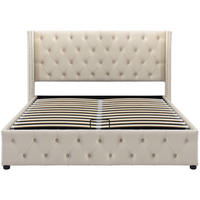 SAMT-POLSTERBETT 140/200 cm mit Bettkasten und gepolstertem Kopfteil in Beige - Beige, Textil (140/200cm) - BEAOK