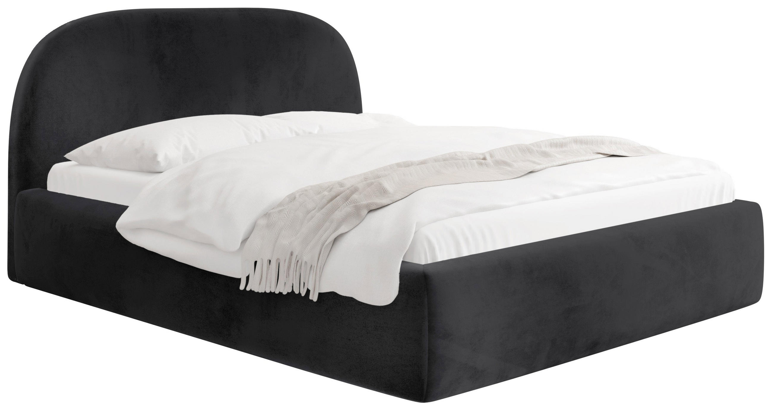POLSTERBETT Puro mit Bettkasten, Schwarz Samt 120 x 200 cm – mit Metall-Lattenrost - Schwarz Hochglanz/Birkefarben, Kunststoff/Textil (120/200cm) - WFL GROUP