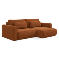 ECKSOFA mit Schlaffunktion Samt Stoff Orange - Terra cotta/Schwarz, Kunststoff/Textil (240/149cm) - Makamii