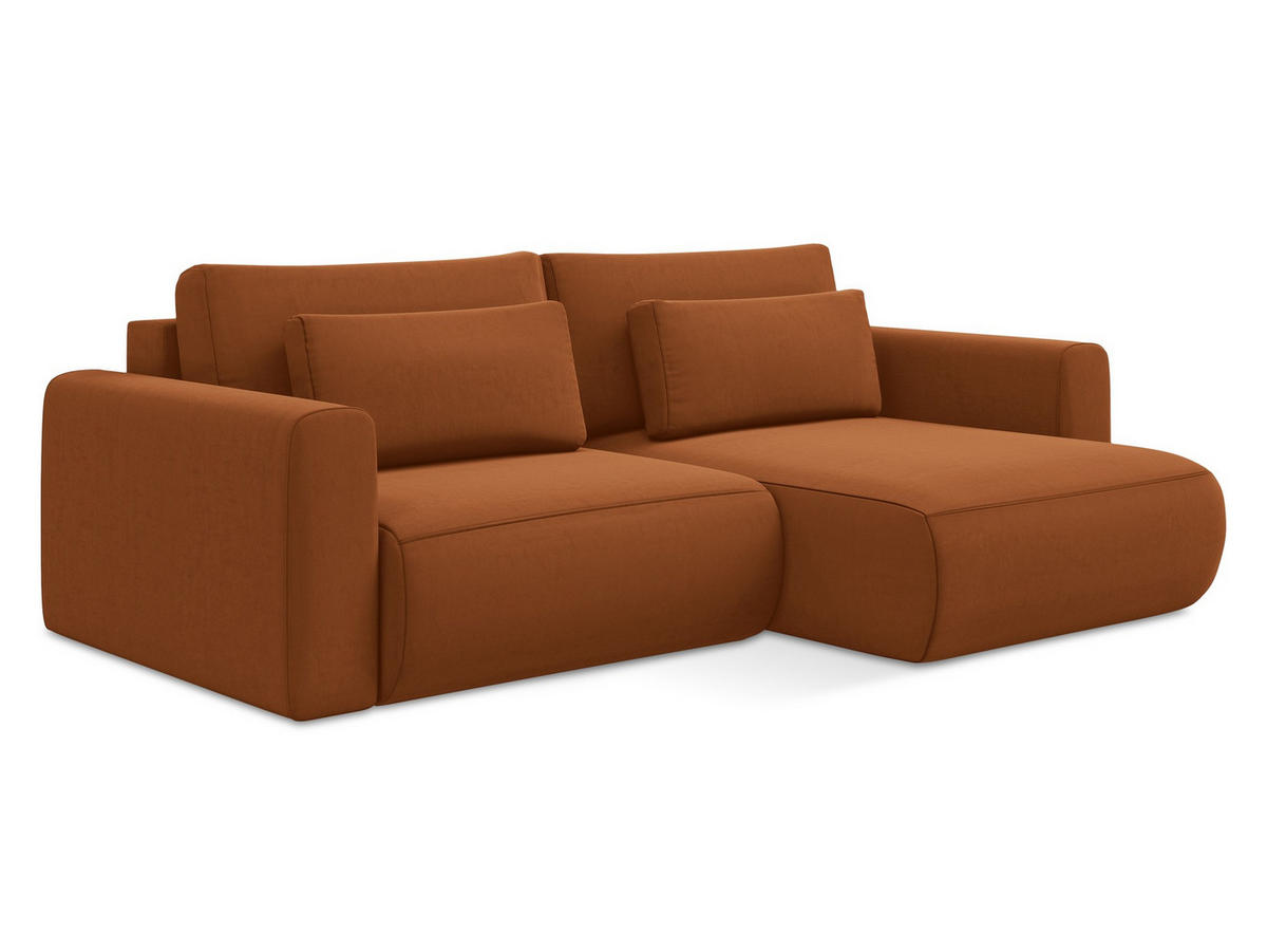 ECKSOFA mit Schlaffunktion Samt Stoff Orange - Terra cotta/Schwarz, Kunststoff/Textil (240/149cm) - Makamii