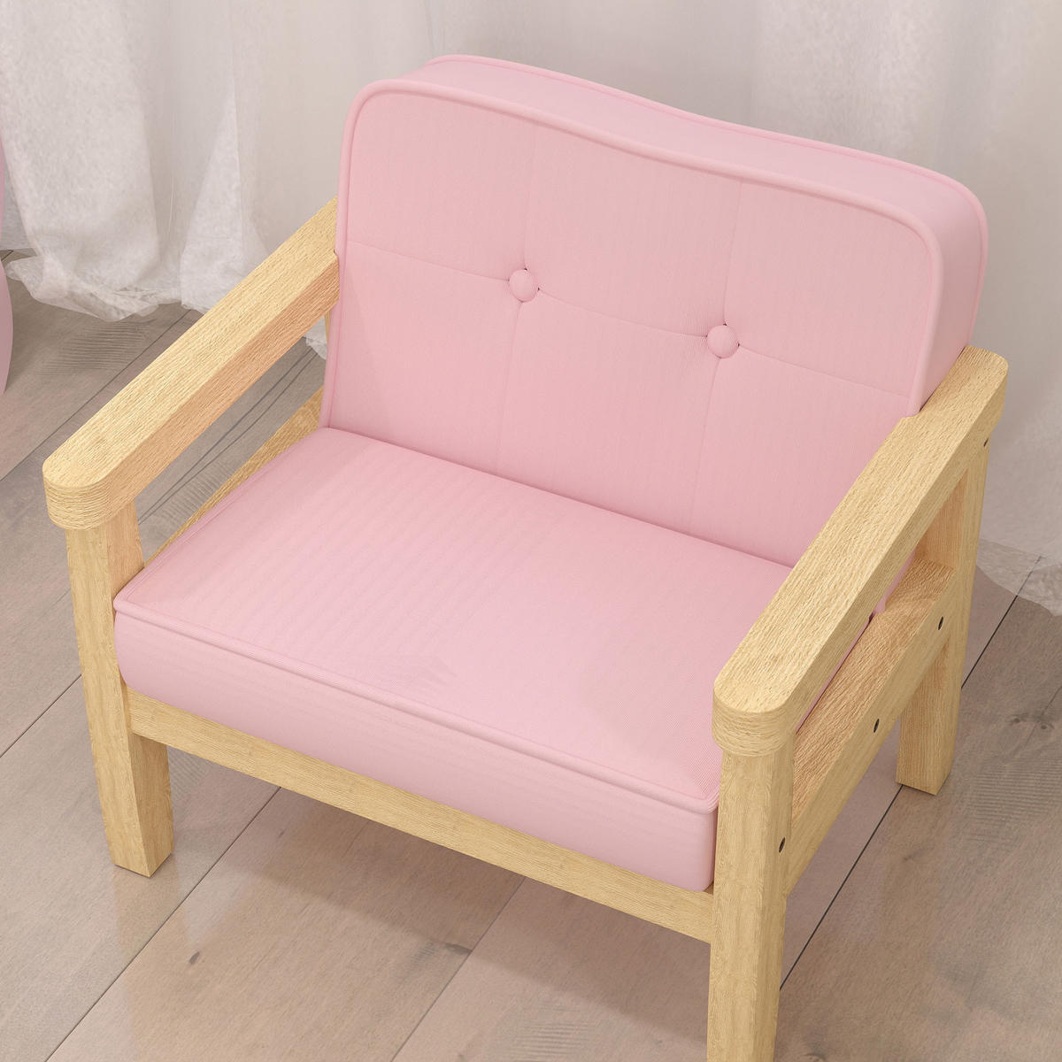 KINDERSESSEL, gepolsterter Kindersofa mit Holzrahmen, Cordoptik, für Spielzimmer - Rosa/Naturfarben, Holz/Holzwerkstoff (44/45/46.5cm) - AIYAPLAY