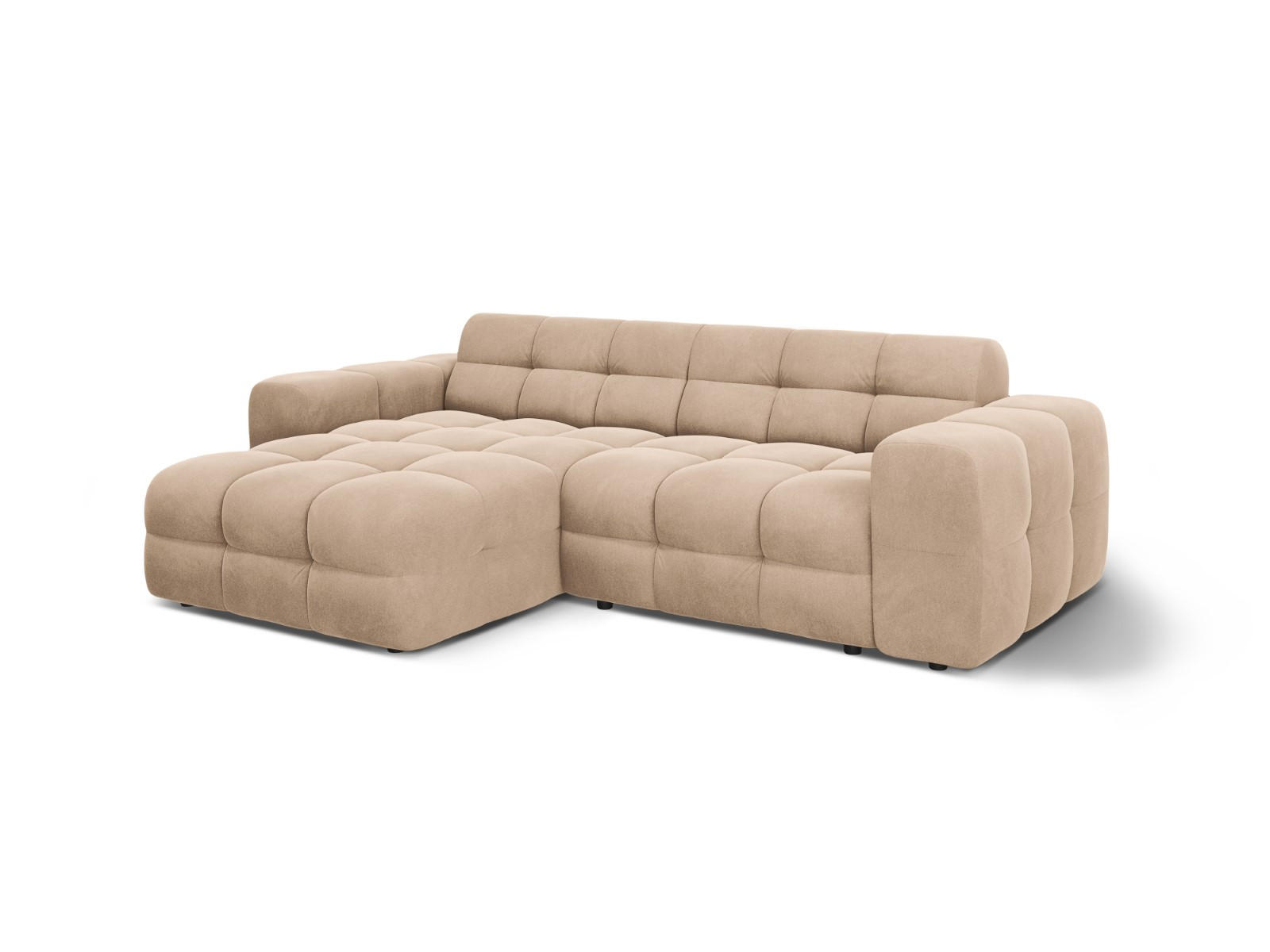 ECKSOFA links Kendal aus Samt mandelbeige 4 Sitzplätze - Cappuccino, Textil (173/256cm) - Micadoni