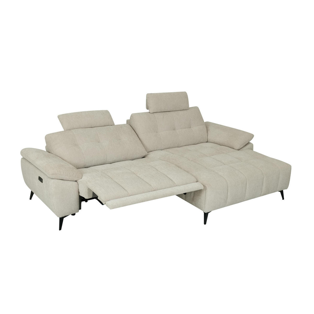 ECKSOFA Webstoff Creme Beige - Beige/Schwarz, Textil/Metall (268/156cm) - Furnhouse