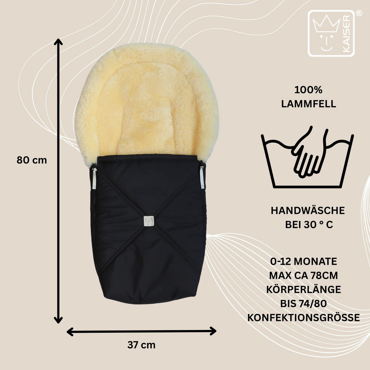 LAMMFELL-BABYSCHALENFUSSSACK Emmy, black - Schwarz, Fell (37/10/80cm) - Kaiserbaby