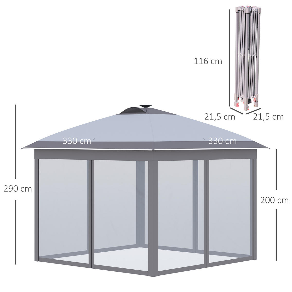 FALTPAVILLON, Weiß, Metall, Oxford - Grau, Metall (330/288/330cm) - Outsunny