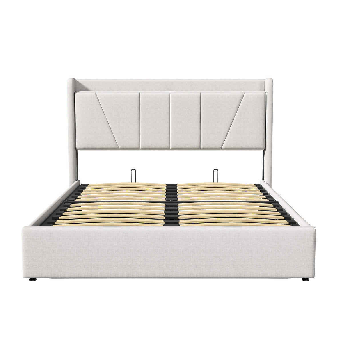 POLSTERBETT 160x200 cm mit hydraulischem Stauraum, 2 USB & 1 Typ-C Anschluss, Leinenstoff in Beige - Beige, Holz (160/200cm) - BRILVERDE