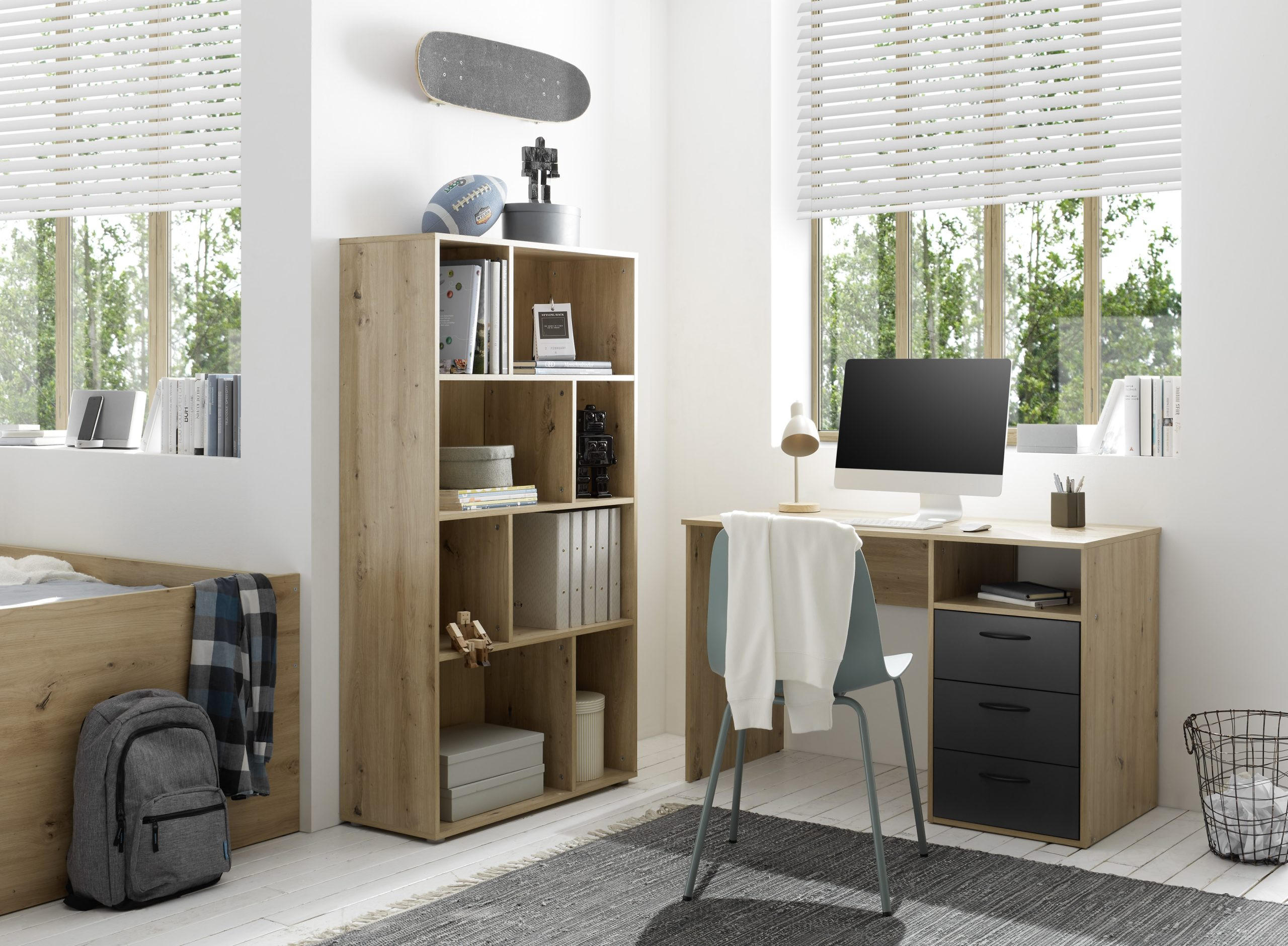 JUGENDZIMMER Liam in Artisan Eiche und Graphit 4 teilig - Braun, Holzwerkstoff (120/200/80cm)