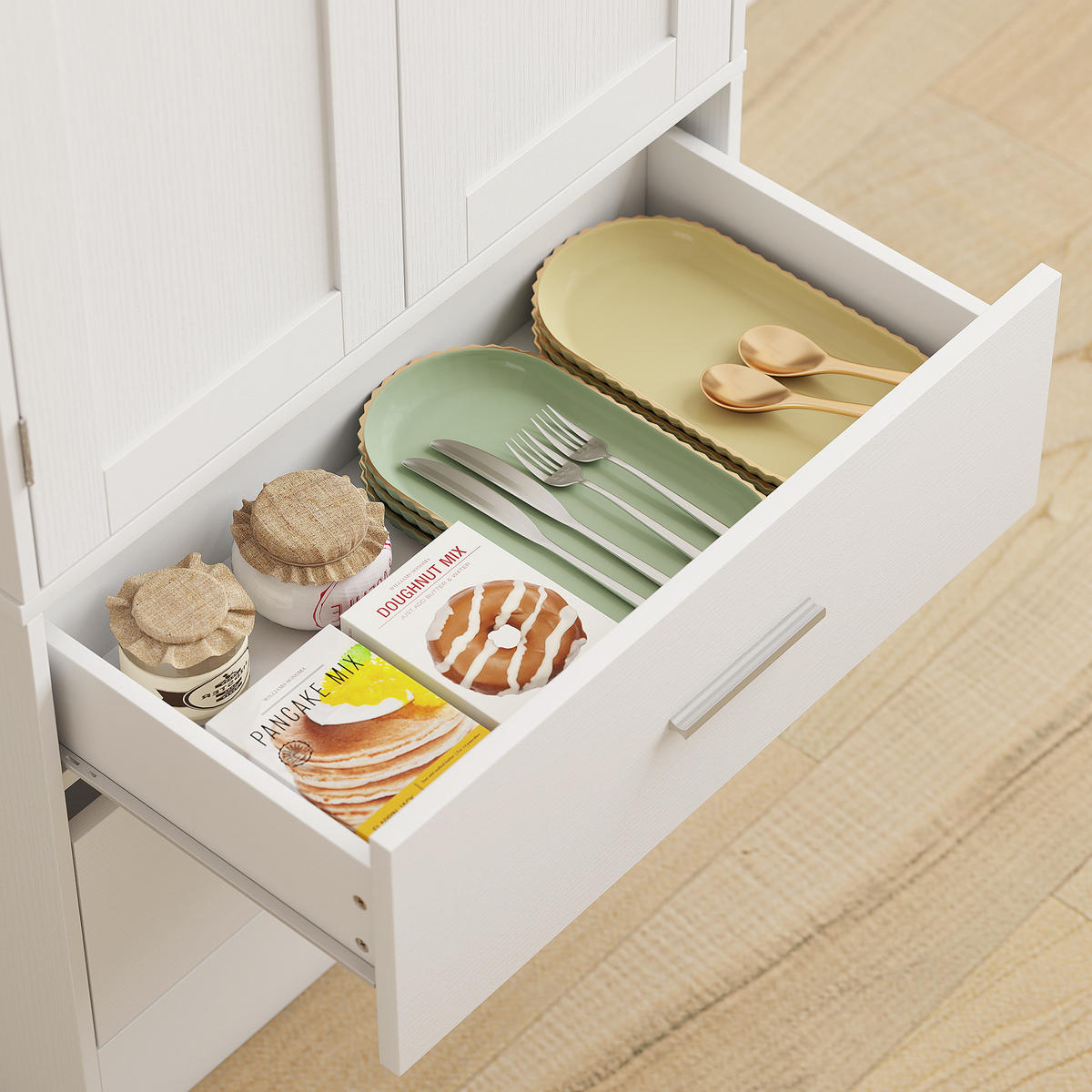 MEHRZWECKSCHRANK DE-08692 verstellbare Regale, 2 Schubladen Weiß - Weiß, Holzwerkstoff (40/159/60cm) - ComfortXL